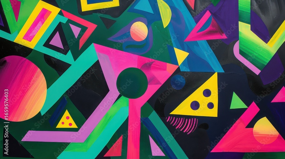 Poster vibrant geometric shapes create a dynamic abstract composition