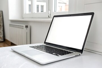 Fototapeta premium Laptop is open and has a white screen