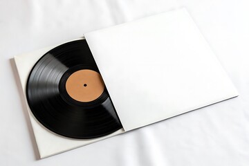 Black record is sitting on a white background