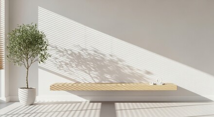 Bright Room with Plant Shelf and Sunlight Shadows