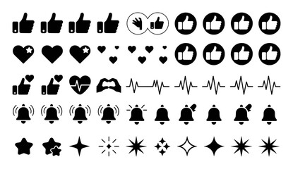 Collection of Social Media Icons: Thumbs Up, Hearts, Bells, Stars, and More