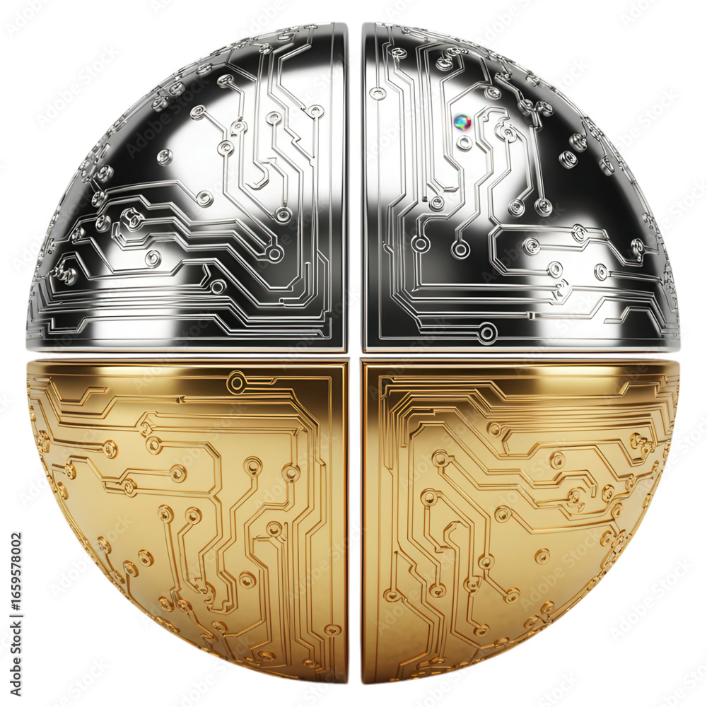Poster metallic sphere with circuit board design: a conceptual representation of technology and innovation 