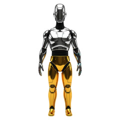 Fototapeta premium Chrome and Gold Android: Futuristic Robot Character Render isolated on transparent background