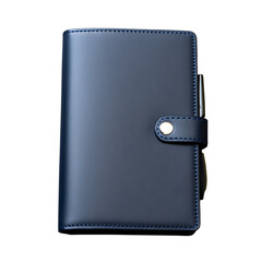 Professional Navy Blue Folio with an Integrated Pen and Metallic Snap Closure