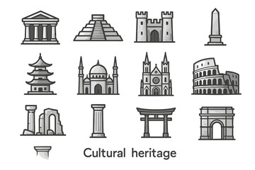 Fototapeta premium Icons of global cultural heritage: temples, mosques, cathedrals, castles, landmarks
