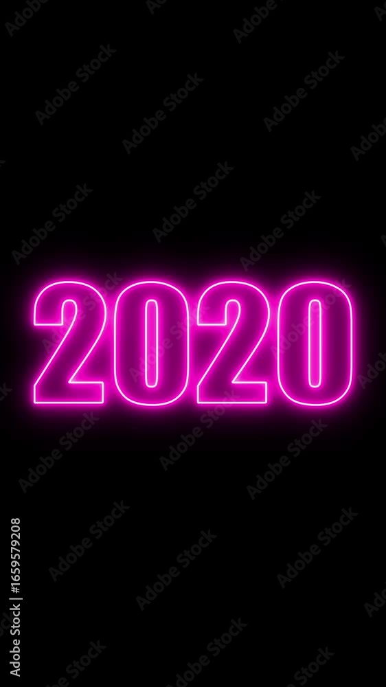 Poster abstract 2020 neon text animation ,glowing neon number text background 4k video animation .digital f
