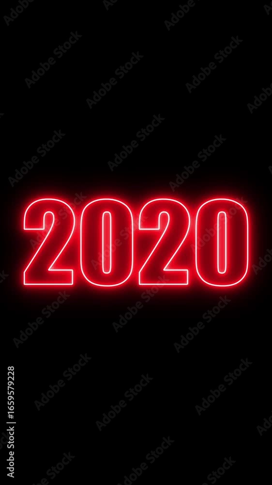 Poster abstract 2020 neon text animation ,glowing neon number text background 4k video animation .digital f