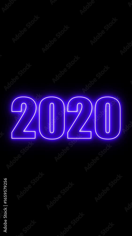 Poster abstract 2020 neon text animation ,glowing neon number text background 4k video animation .digital f