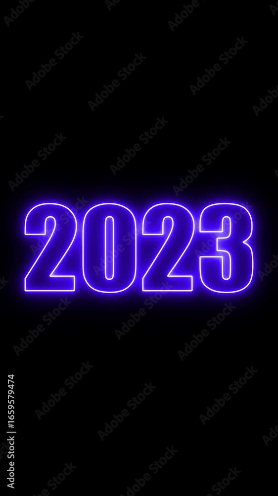 Aufkleber abstract 2023 neon text animation ,glowing neon number text background 4k video animation .digital f