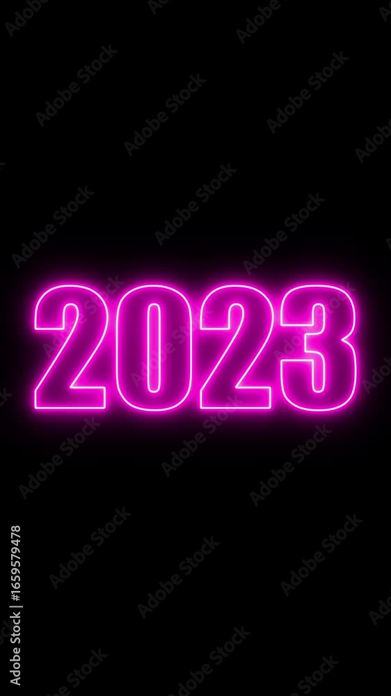 Poster abstract 2023 neon text animation ,glowing neon number text background 4k video animation .digital f