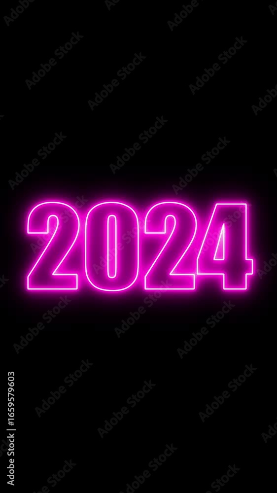 Poster abstract 2024 neon text animation ,glowing neon number text background 4k video animation .digital f