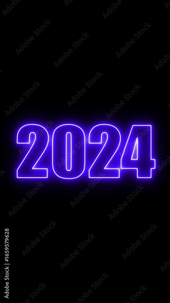 Poster abstract 2024 neon text animation ,glowing neon number text background 4k video animation .digital f