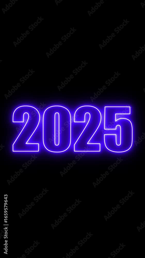 Poster abstract 2025 neon text animation ,glowing neon number text background 4k video animation .digital f