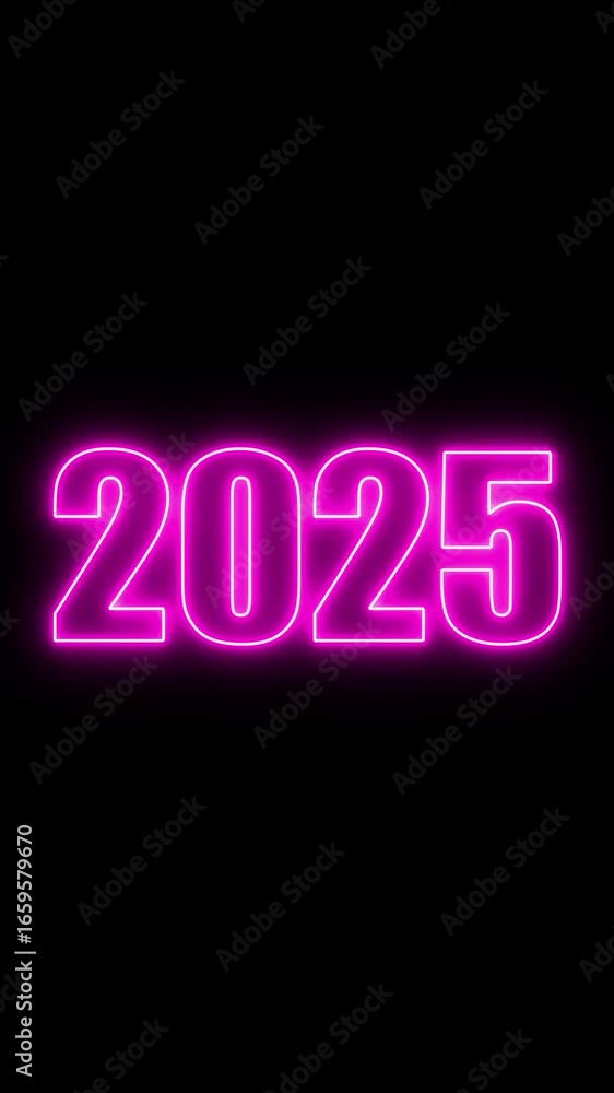 Poster abstract 2025 neon text animation ,glowing neon number text background 4k video animation .digital f