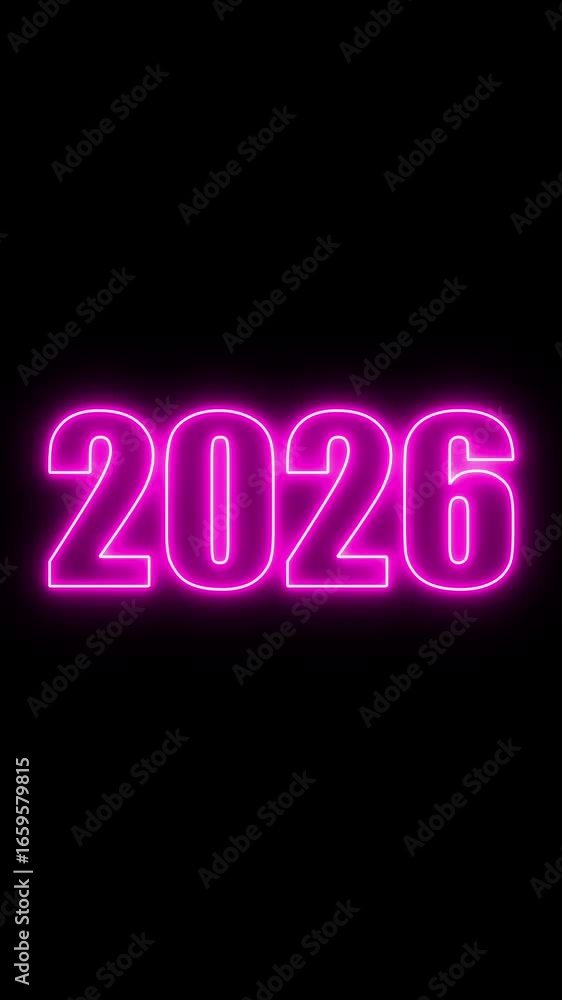 Poster abstract 2026 neon text animation ,glowing neon number text background 4k video animation .digital f