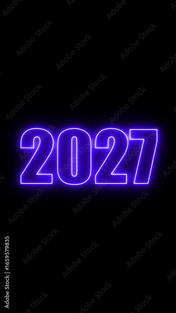 Poster abstract 2027 neon text animation ,glowing neon number text background 4k video animation .digital f