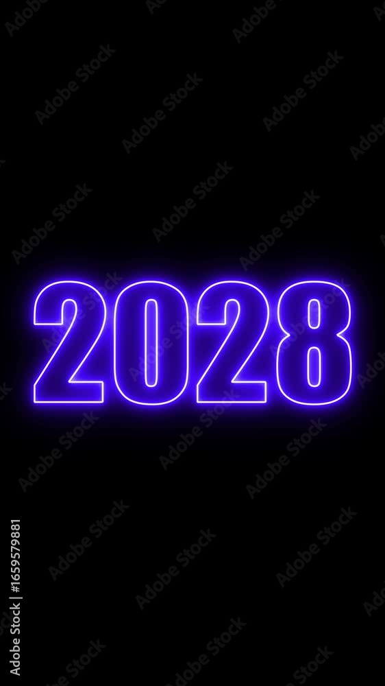 Poster abstract 2028 neon text animation ,glowing neon number text background 4k video animation .digital f