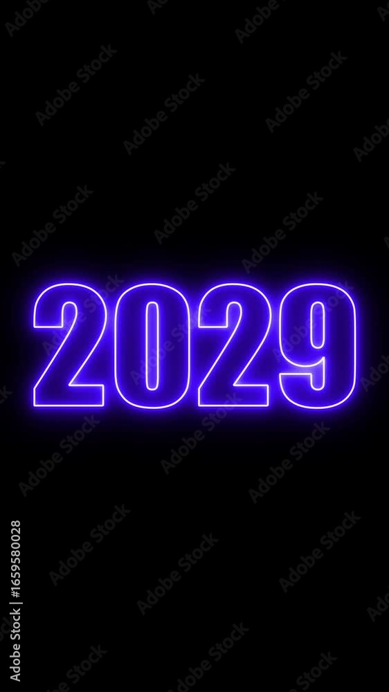 Poster abstract 2029 neon text animation ,glowing neon number text background 4k video animation .digital f