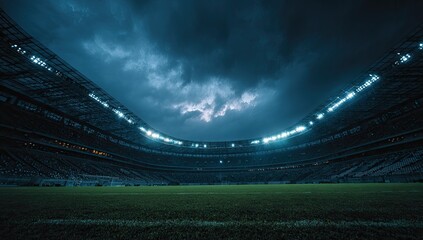 Empty stadium under stormy sky