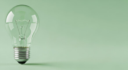 Transparent light bulb on green background representing creativity and innovative ideas