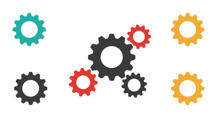 A group of colorful gears on a white background
