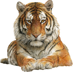 Obraz premium Majestic tiger portrait close-up fierce gaze powerful big cat wildlife photography Watercolor PNG