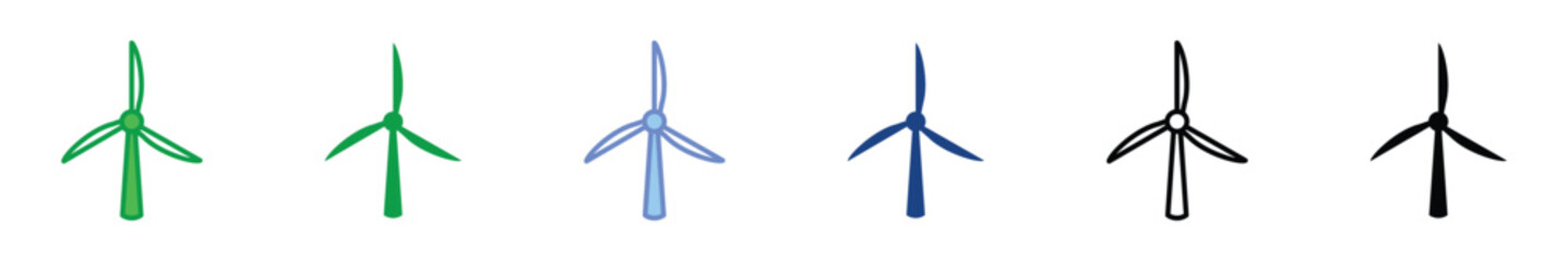 Wind Turbine Icon Set with Renewable Energy Symbol and Sustainable Green Power Design