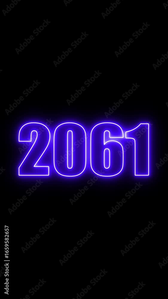 Poster 2061 year number neon motion. neon line animation. abstract 2061 neon text animation, neon color glo