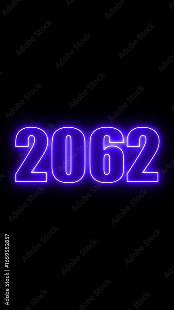 Poster 2062 year number neon motion. neon line animation. abstract 2062 neon text animation, neon color glo