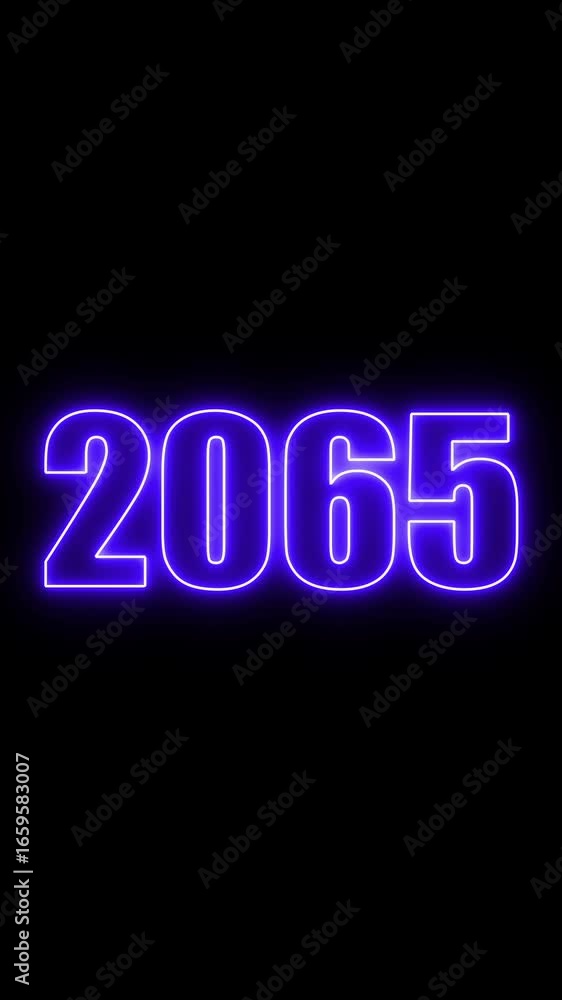 Poster 2065 year number neon motion. neon line animation. abstract 2065 neon text animation, neon color glo