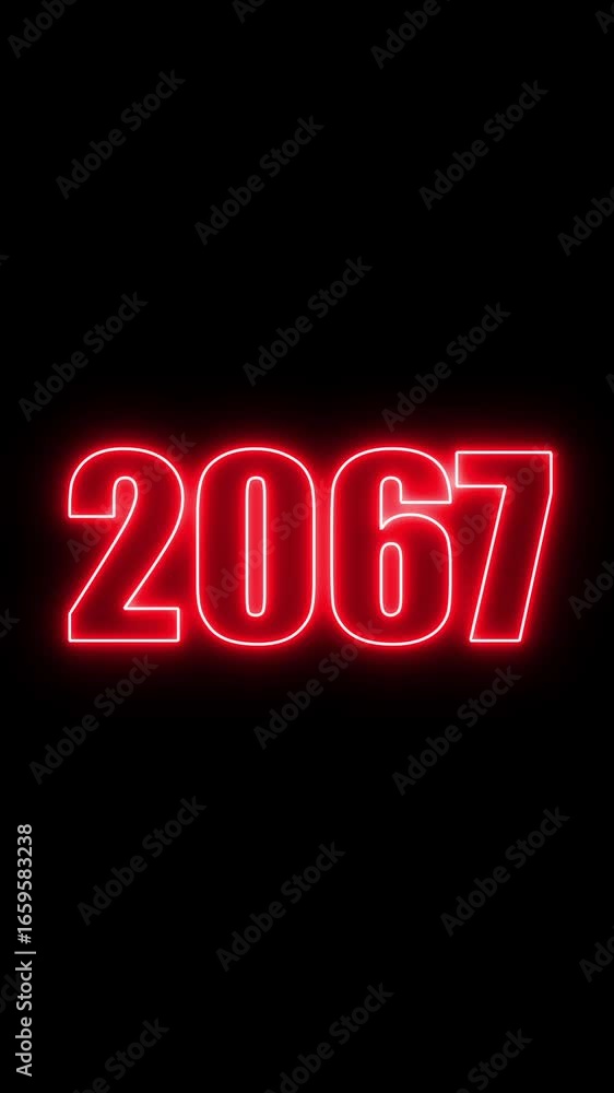 Poster 2067 year number neon motion. neon line animation. abstract 2067 neon text animation, neon color glo