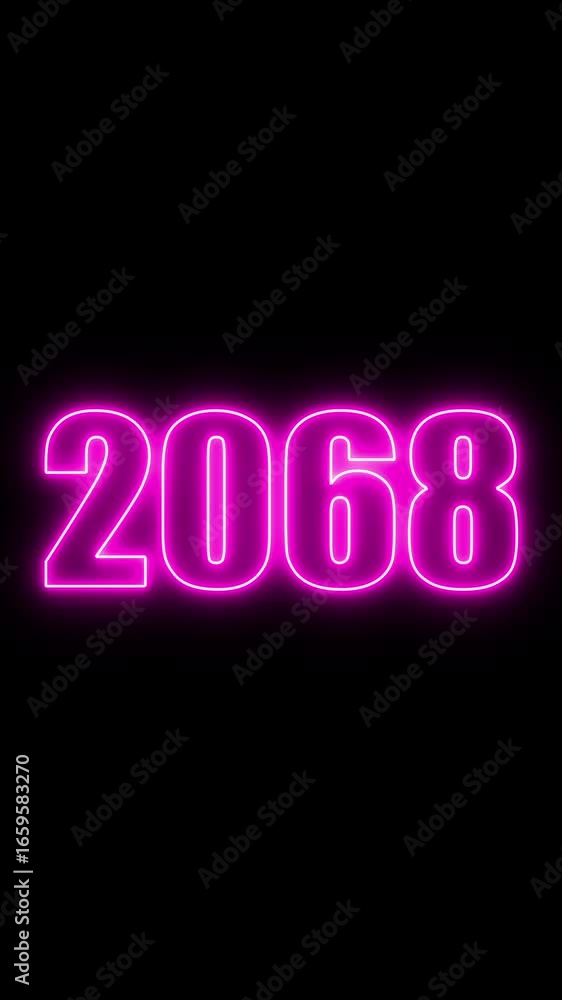 Poster 2068 year number neon motion. neon line animation. abstract 2068 neon text animation, neon color glo