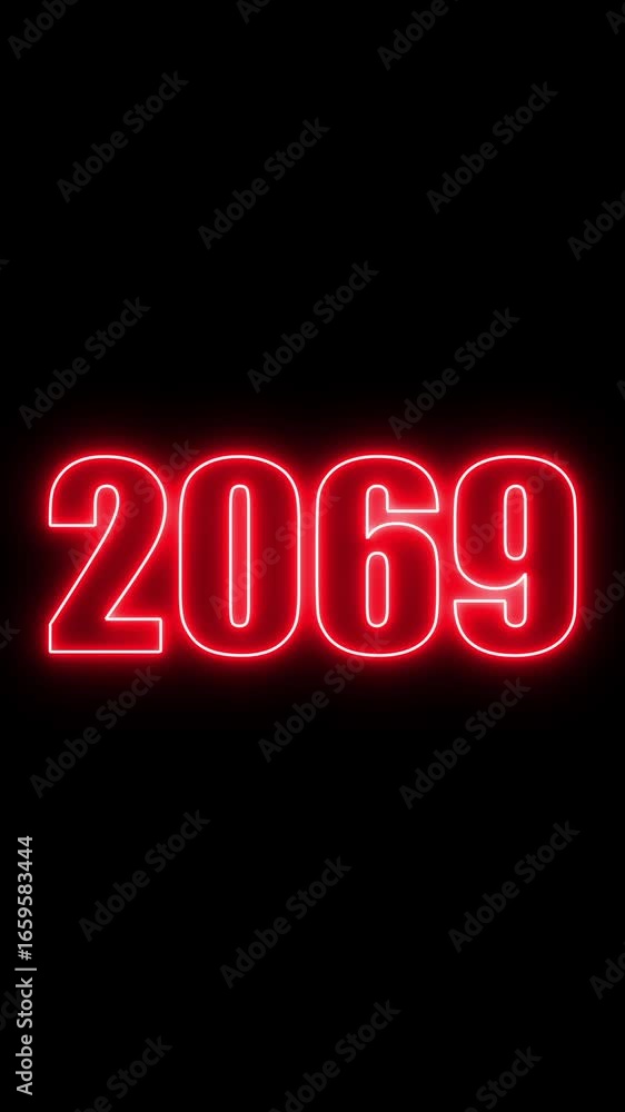 Poster 2069 year number neon motion. neon line animation. abstract 2069 neon text animation, neon color glo