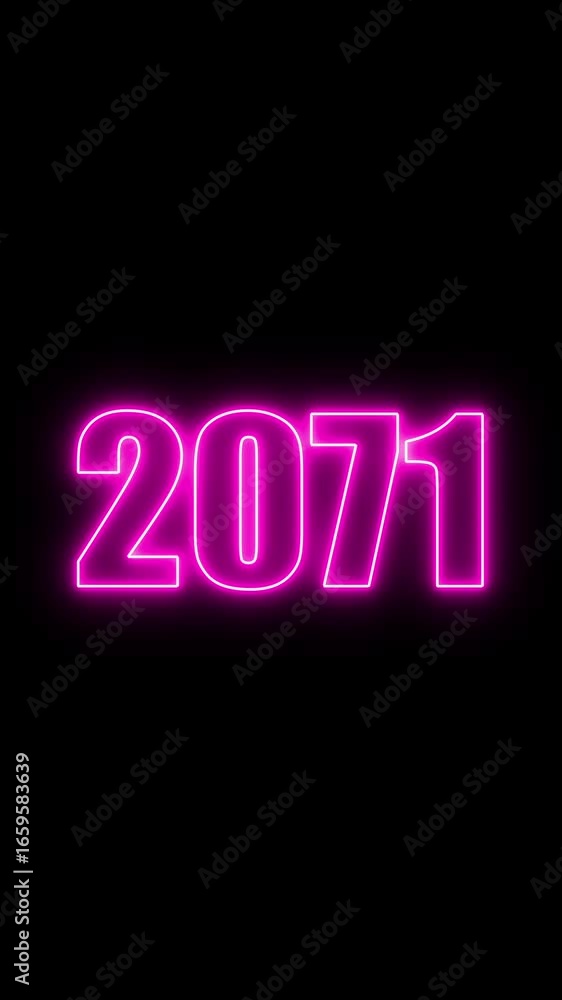 Poster 2071 year number neon motion. neon line animation. abstract 2071 neon text animation, neon color glo