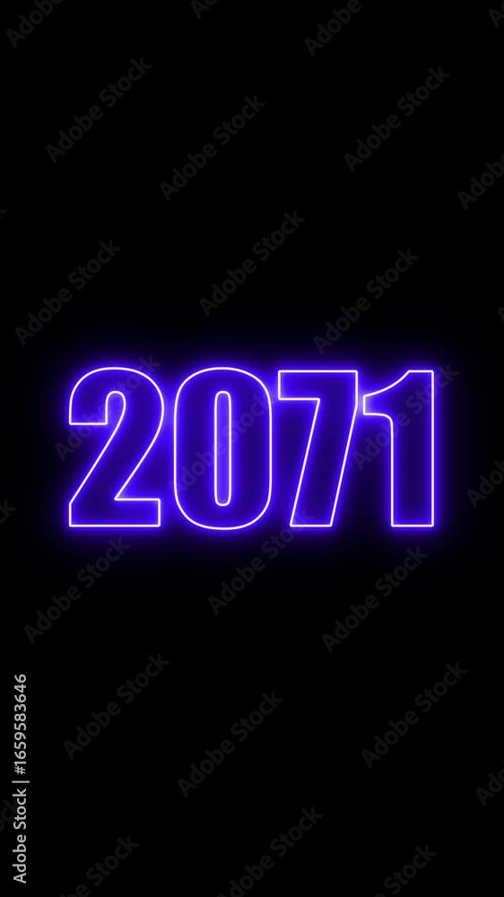 Poster 2071 year number neon motion. neon line animation. abstract 2071 neon text animation, neon color glo