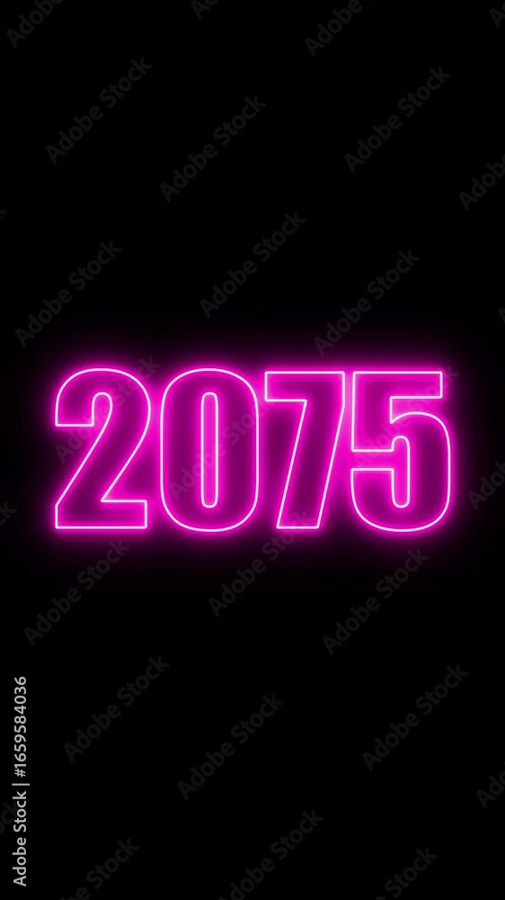 Poster 2075 year number neon motion. neon line animation. abstract 2075 neon text animation, neon color glo