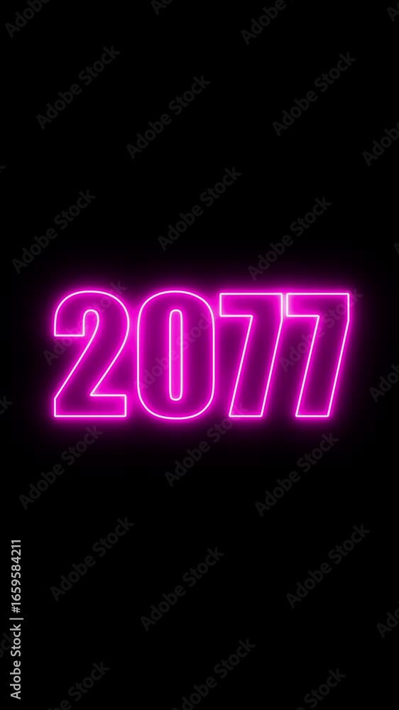 Poster 2077 year number neon motion. neon line animation. abstract 2077 neon text animation, neon color glo