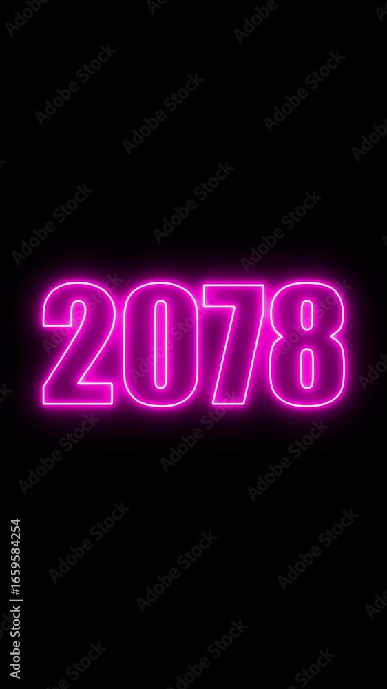 Poster 2078 year number neon motion. neon line animation. abstract 2078 neon text animation, neon color glo