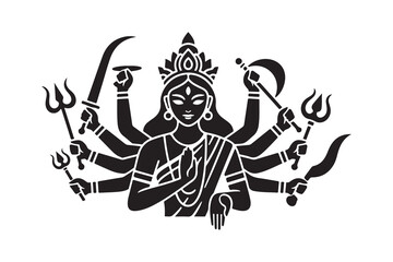 Black silhouette of Hindu goddess Durga with multiple arms 3