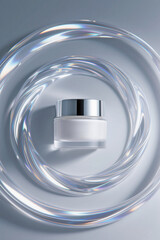 Elegant Skincare Jar Surrounded by Abstract Spirals mockup