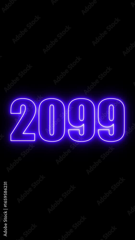 Aufkleber 2099 neon line text. abstract 2099 neon text animation, glowing neon number text background 4k anima