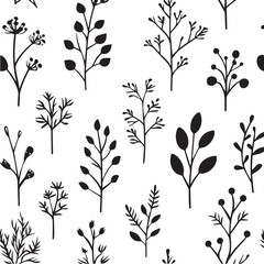 Natural Plant Silhouettes Pattern With Berries