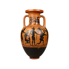 Authentic Ancient Greek Black-Figure Amphora with Mythological Scenes on Terracotta