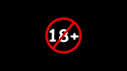 18 plus icon sign animation on dark background. Under 18 sign warning symbol. Over 18 only censored. eighteen age older. 4K animation video footage icon