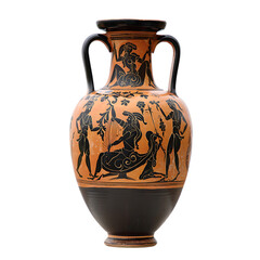 Ancient Greek Terracotta Amphora Vase with Mythological Black-Figure Artwork and Handles