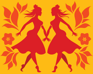 Durga Puja Festival Dog Illustration with Traditional Colors and Fonts