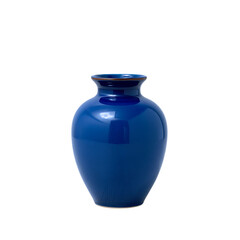 Sleek Deep Cobalt Blue Ceramic Vase with Glossy Reflective Finish and Subtle Bronze Rim on Black Background
