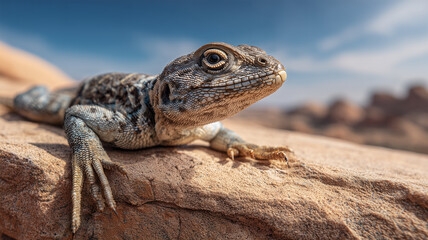 岩の上で細部が見えるトカゲの接写写真の図
