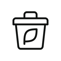 Trash bin for organic waste line icon, trash can with plant leaf vector symbol with editable stroke