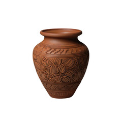 Traditional Terracotta Vase with Intricate Carved Floral and Leaf Motifs on a Natural Matte Finish